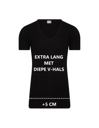 Beeren Heren Extra lang T-shirt met diepe V-hals M3000 6Pack Zwart