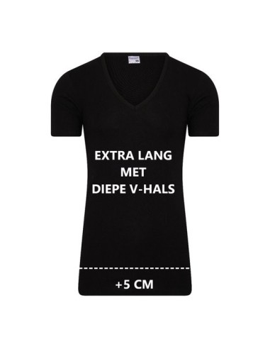 Beeren Heren Extra lang T-shirt met diepe V-hals M3000 Zwart