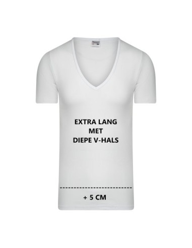 Beeren Heren Extra lang T-shirt met diepe V-hals M3000 Wit