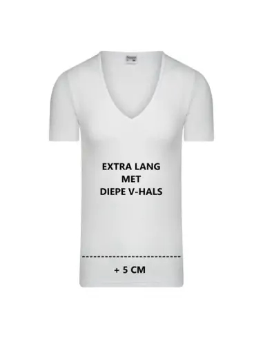 Beeren Heren Extra lang T-shirt met diepe V-hals M3000 6Pack Wit